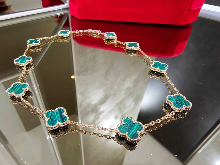 Van Cleef & Arpels VCA Rose Gold Green Alhambra 10 Motifs Дамско Колие