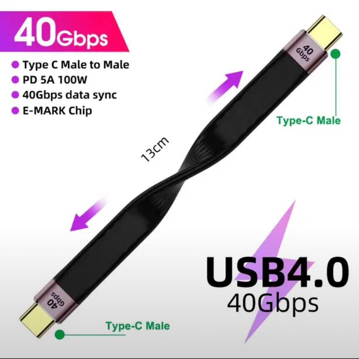 Высокоскоростной дата кабель Type C to Type C со скоростью до 40 Гб/с