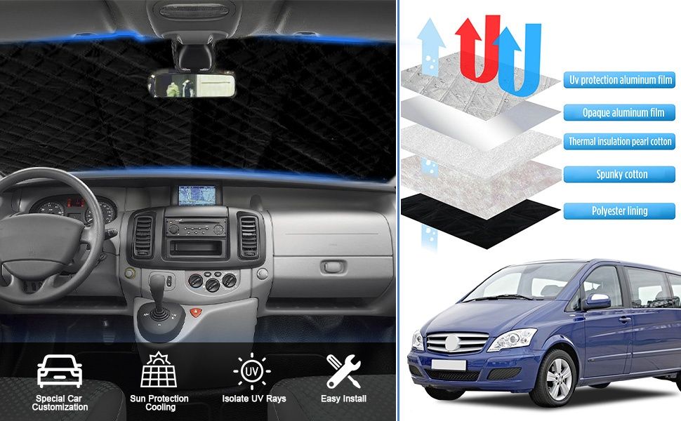 5 слойни термо сенници / щори за кабината на Mercedes VITO 3 W447