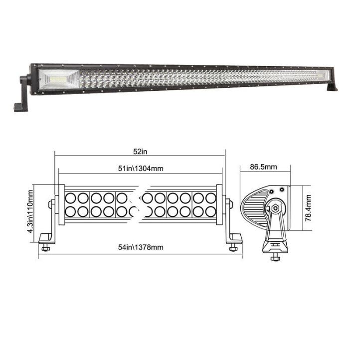 132 СМ LED Диоден Бар за Джипове, ATV. 12-24V, 729W, Мощен 7D ЛЕД БАР
