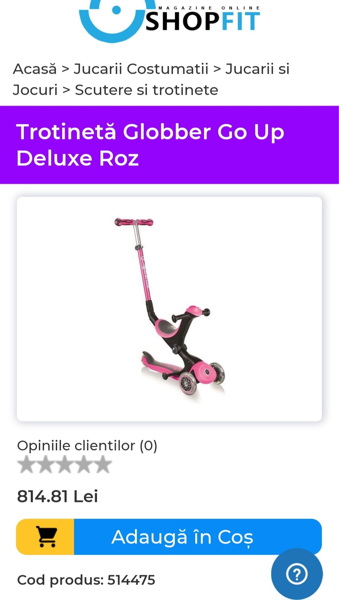 trotineta Globber Go Up deluxe roz