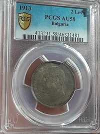 2 лева 1913г. AU 58 PCGS 175 лева