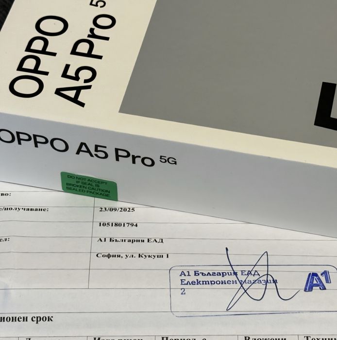 ^^^ЗАПЕЧАТАН 256GB Oppo A5 Pro 5G Гаранция към A1 до 2027 GREEN
