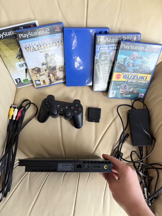 PlayStation 2 Slim (черен) + безжичен джойстик