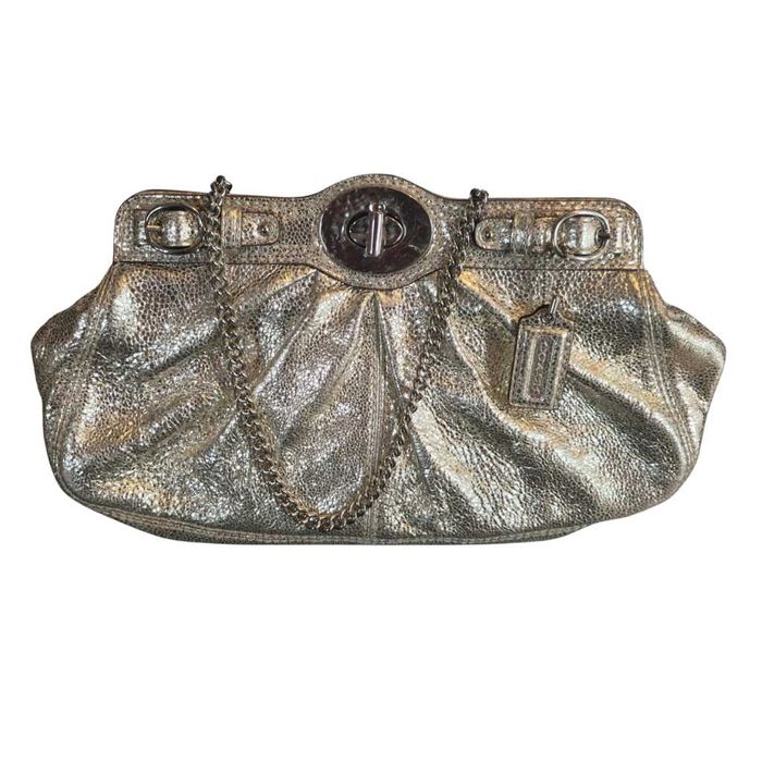 Geanta-plic de seara din piele aurie Coach