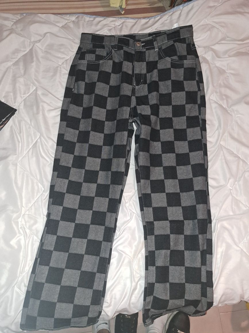 Men Checker Print Boyfriend Jeans