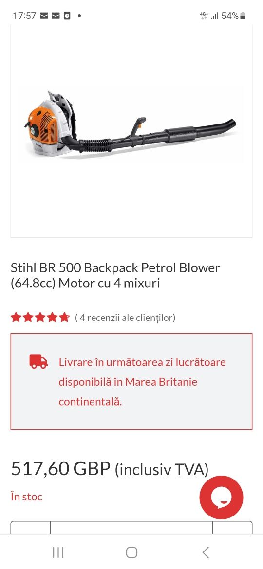 Suflanta frunze Stihl BR 500, foarte puțin folosita