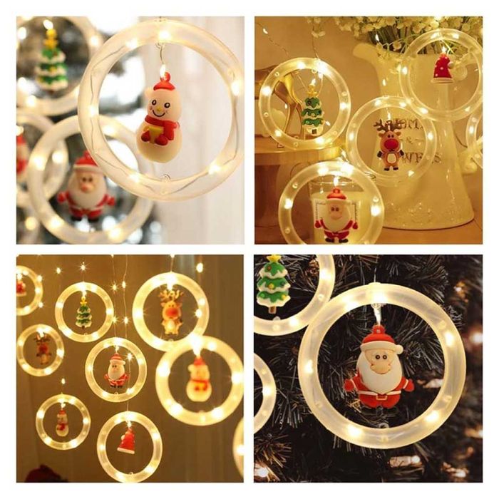 Светещи LED рингове с коледни фигурки, тип завеса 3м, 10 ринга на