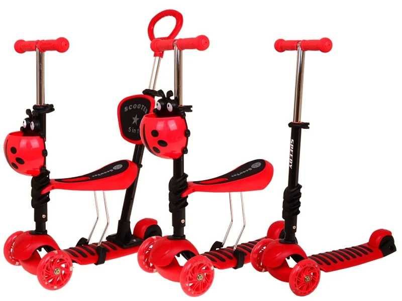 Trotineta cu sezut pentru copii , cu maner parental, rosu/roz