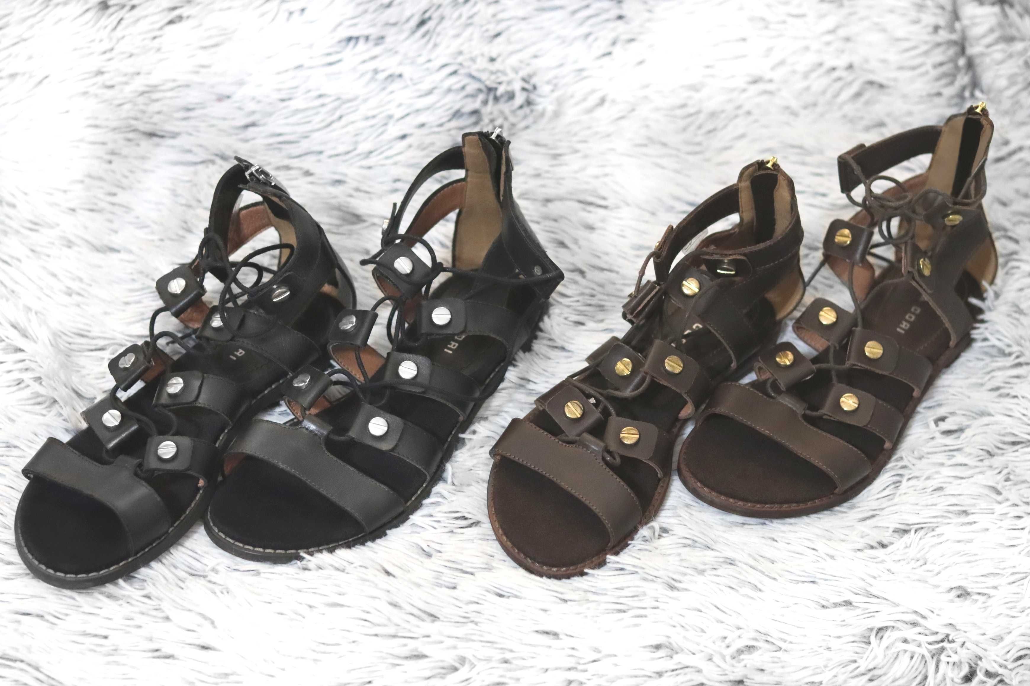 Sandale Anna Cori piele naturala neagra gladiator, maro, pantofi dama
