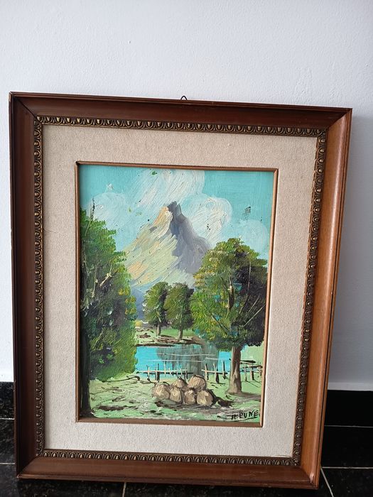 Tablou Vechi Deosebit Peisaj Pictat/Semnat Rama Din Lemn