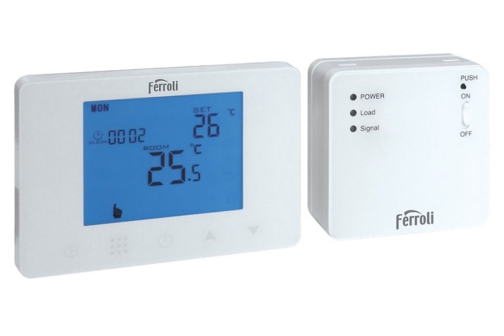 Termostat de ambient pentru centrala,
wireless, Ferroli FER209, afisaj