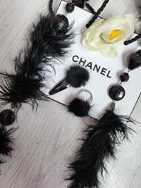 Сет Chanel шнола обеци и гердан естествен косъм заек лукс