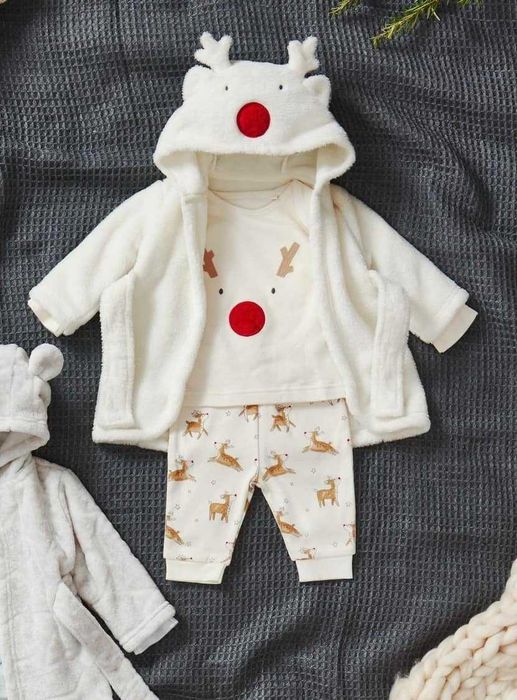 Set halat si pijama Craciun 0-3, 9-12 luni/ 56-62. 74-80