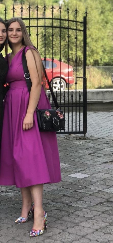 Rochie MIDI , roz/mov și verde