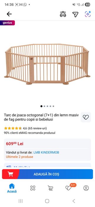 Vând Tarc de joaca octogonal (7+1) din lemn masiv de fag pentru copii