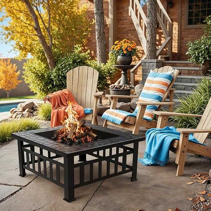 Gratar patrat gradina, Fire Pit, Vatra Foc 80.5x80.5 |YT 592190 Black