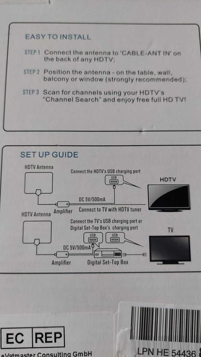 Вътрешна HDTV антена.  Телевизионна антена, 25DBI High Gain 4K 1080P