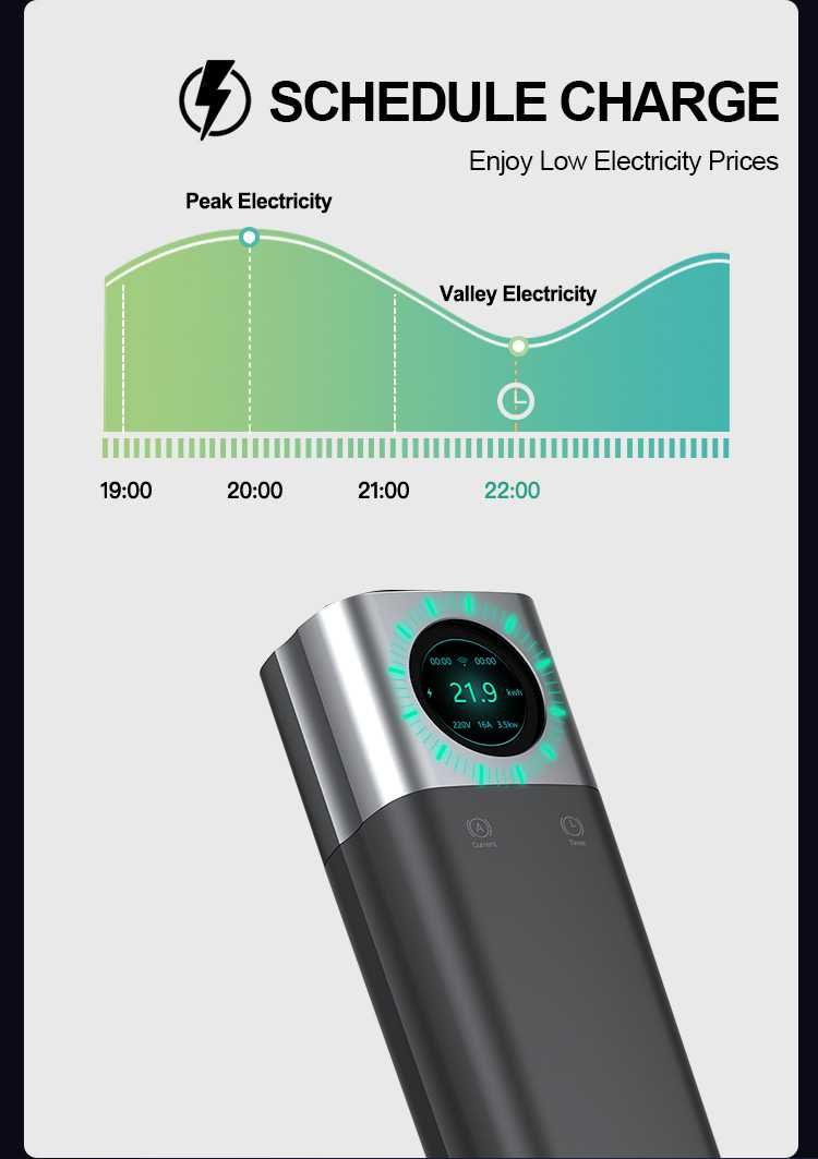 Зарядна Станция за Електромобил, 7 kW, Тип 2, Рег. на Ток и Време, NEW