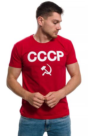 Нова червена мъжка тениска с трансферен печат СССР, Сърп и чук, Русия