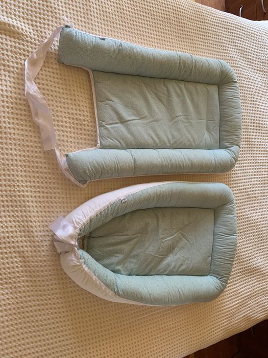 Bubaba - Baby Nest cu  doua fete, alb cu verde | set pentru gemeni