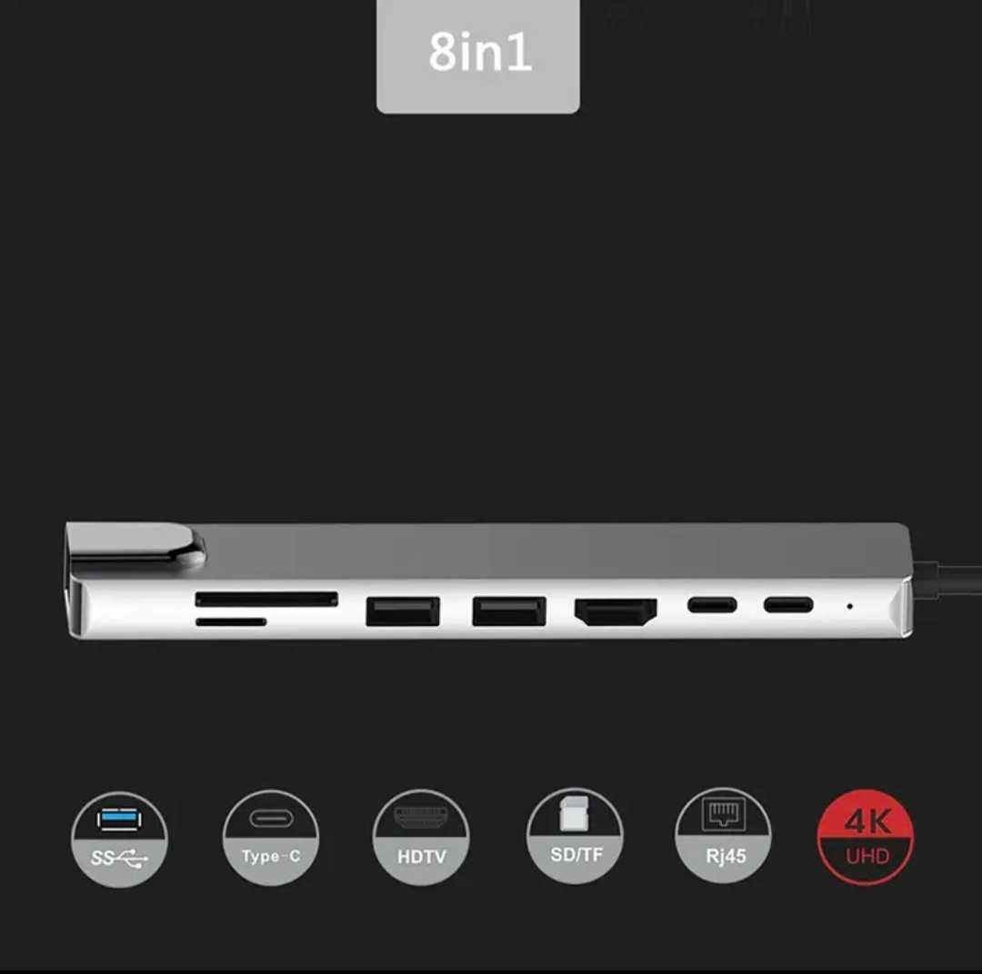 Переходник Type C на HUB (8 в одном). +Доставка. Алматы.