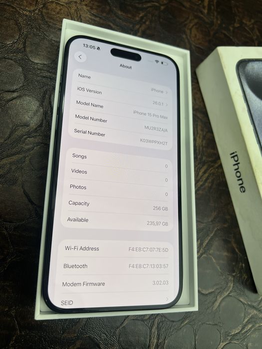 Продам IPhone  15 pro max 256 gb bat 87% 748
