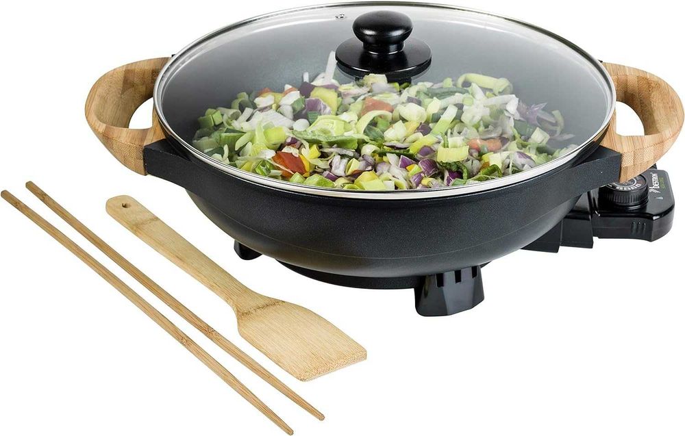 Мултифункционален тиган Уок Bestron с бамбукови дръжки 1500W 5 литра