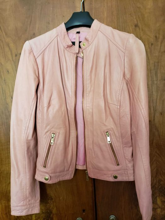 Яке от естествена кожа, розов цвят