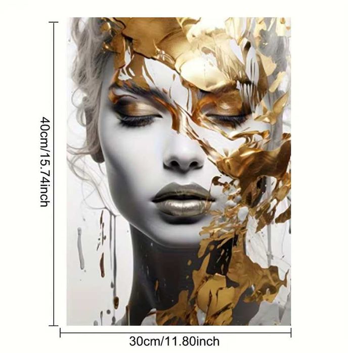 Tablou + Rama Canvas abstract Portret cu accente aurii – 30x40 cm