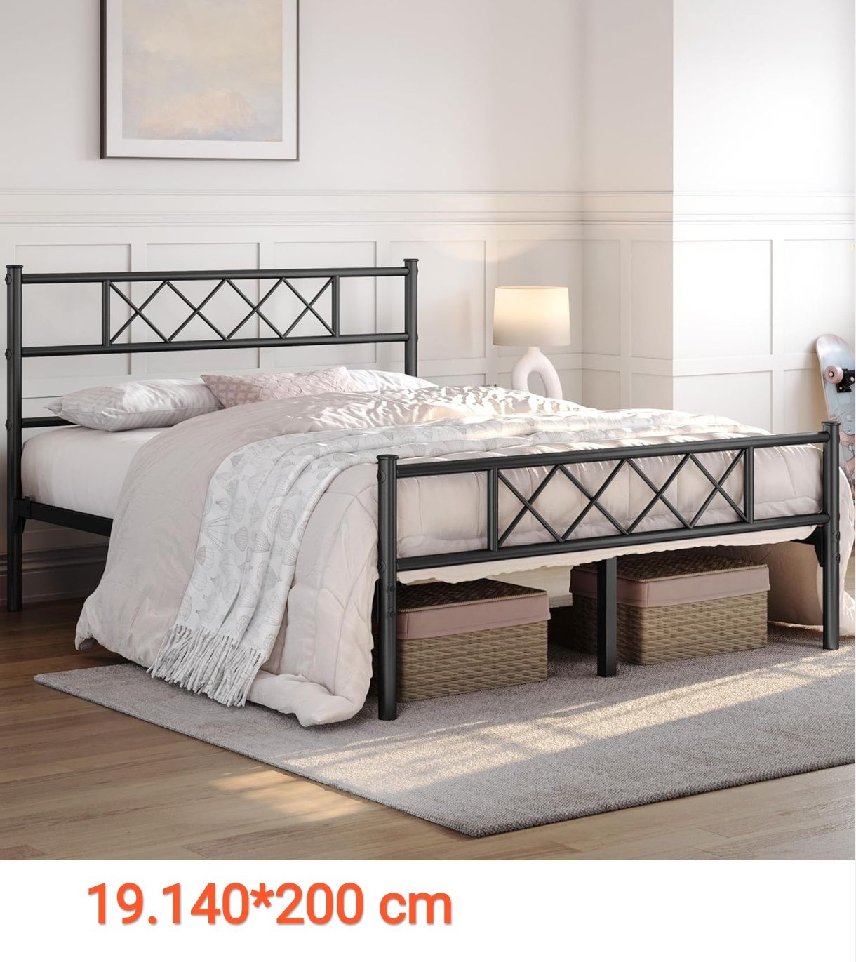 Cadru de pat metalic 140*200 cm alb , negru