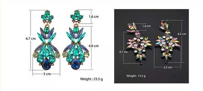 Луксозни висящи обеци с цветни кристали 3 модела