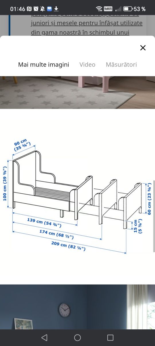 Pat pentru fetițe cu Minnie Mouse + Saltea IKEA INNERLIG