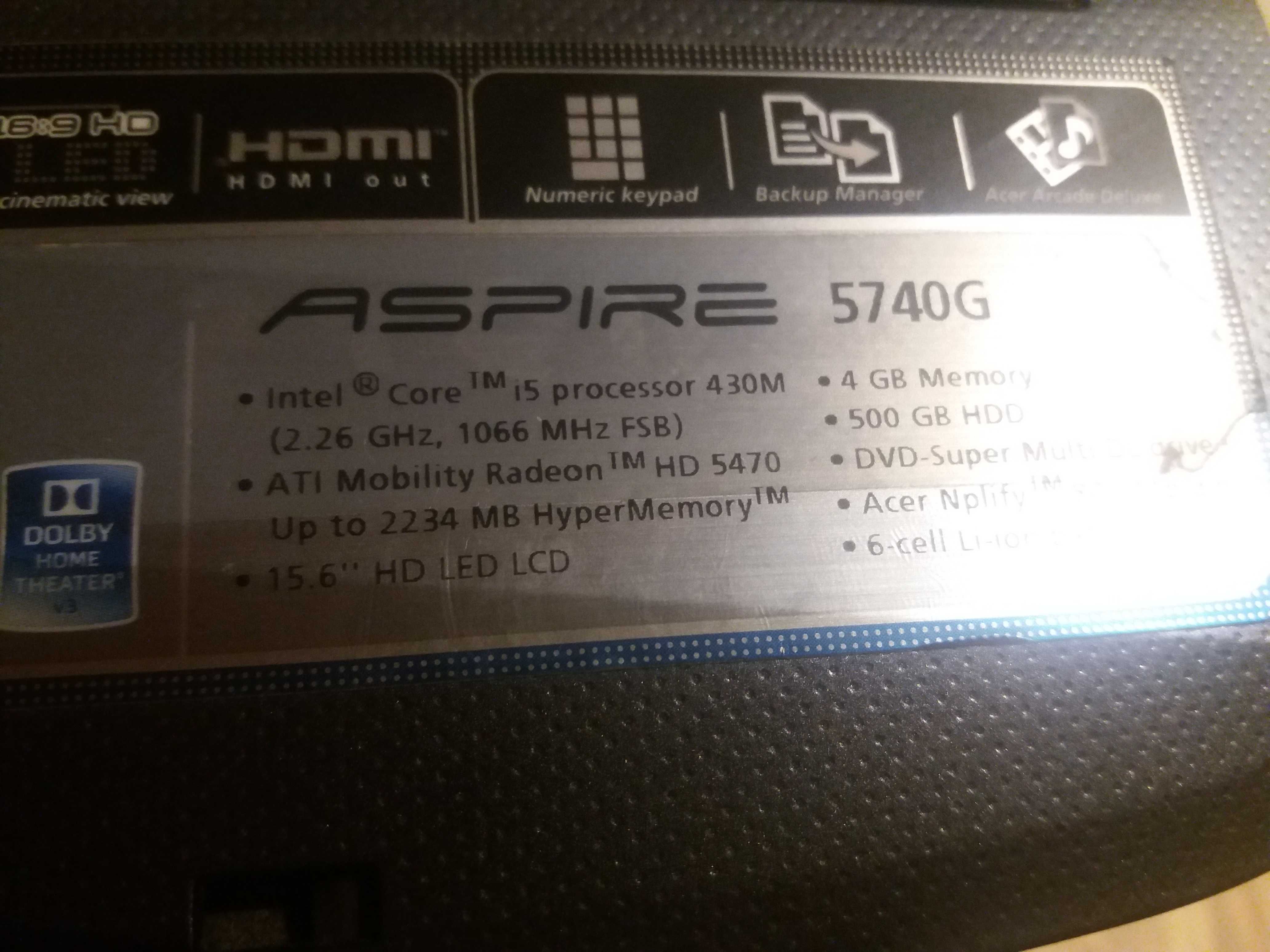 лаптоп Acer Aspire 5740G 2.26Ghz, Radeon HD5470  + 3д опт.мишка canyon