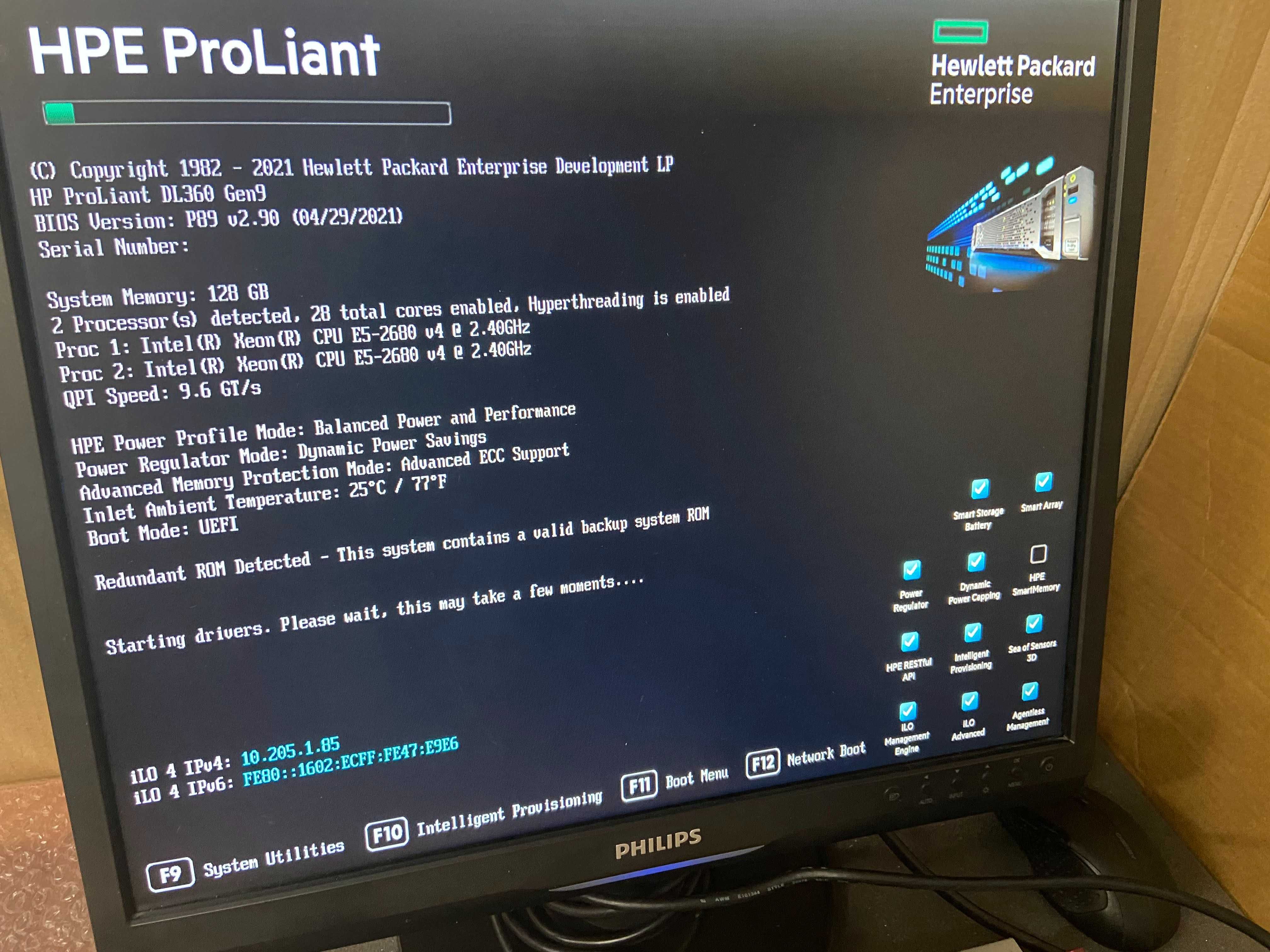 HP DL360 Gen9 2* Xeon E5-2680v4 28c, 128GB DDR4, 9TB HDD Сървър