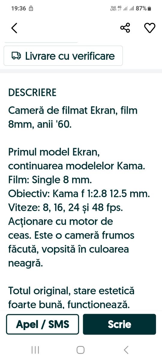 Camera de filmat ruseasca unicat EKRAN anii 60