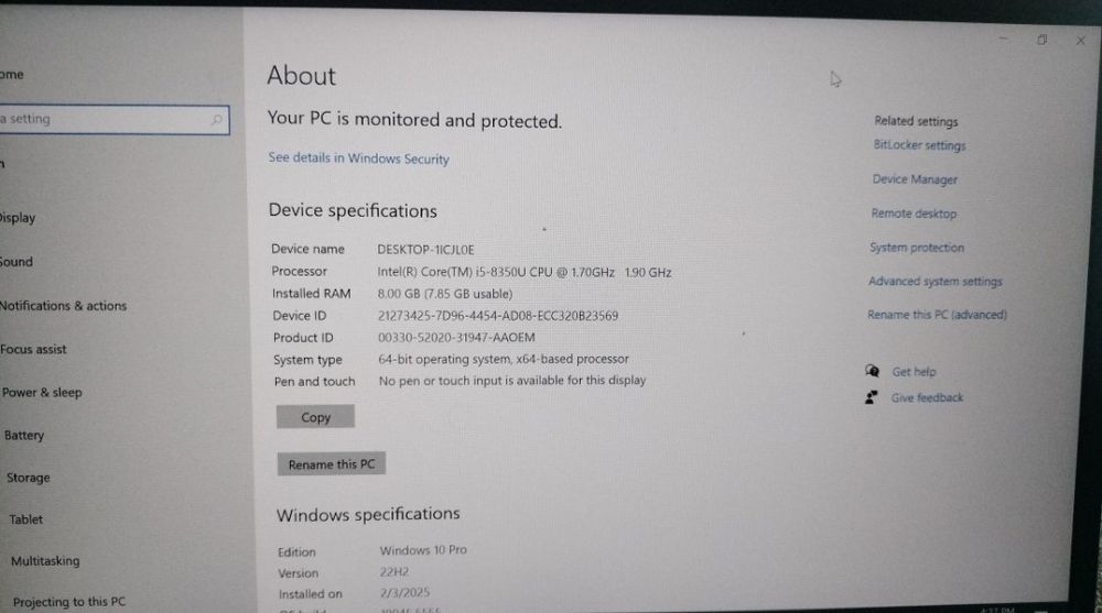 Vand laptop Hp Elitebook 840-G5, I5
Intel core I5-8350U, 1.70GHz