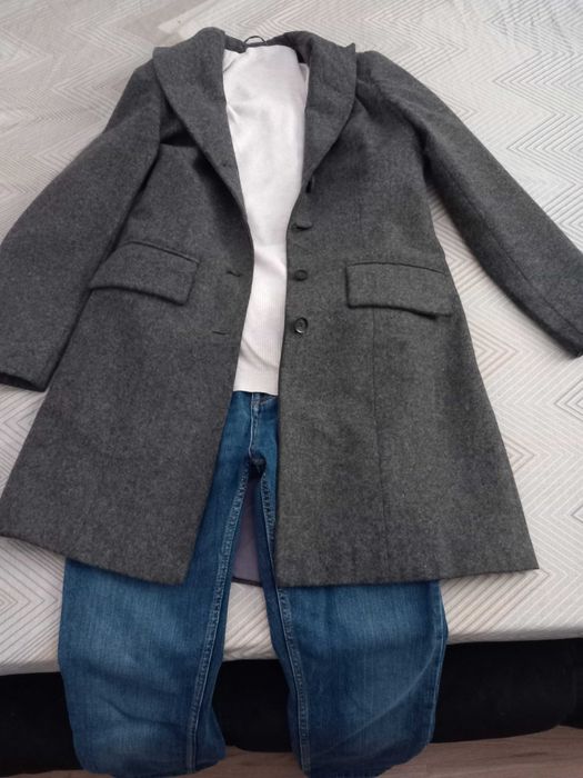 Palton elegant, marime 38,  lana, culoare gri, Fabricat in Romania