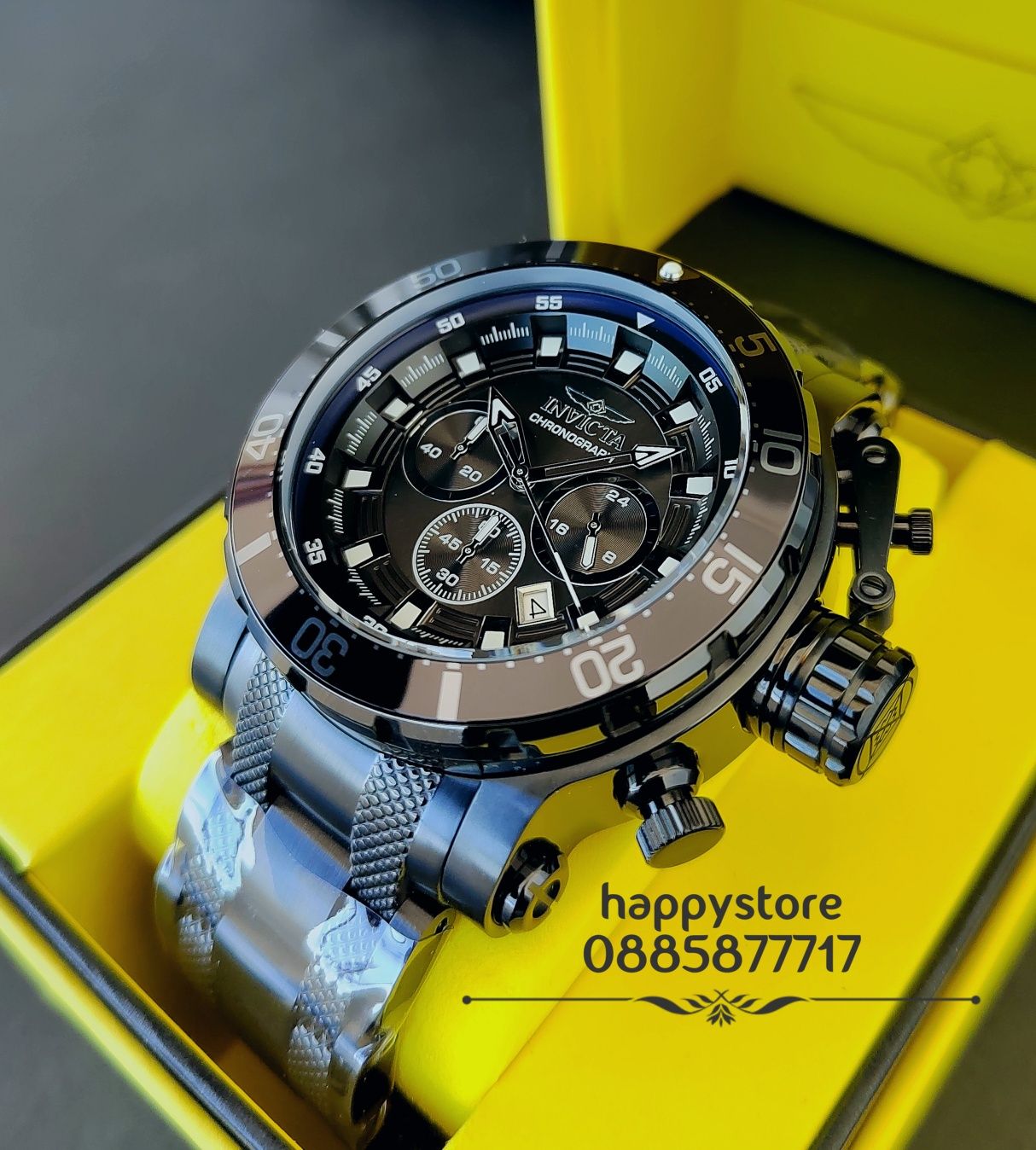 INVICTA Chronograph Full metal black 52 mm, Инвикта нов ръчен часовник
