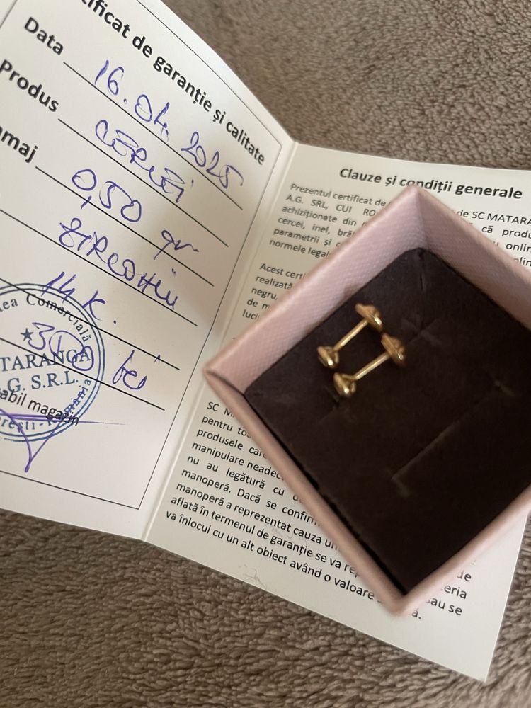 Cercei din aur 14 K cu zirconiu