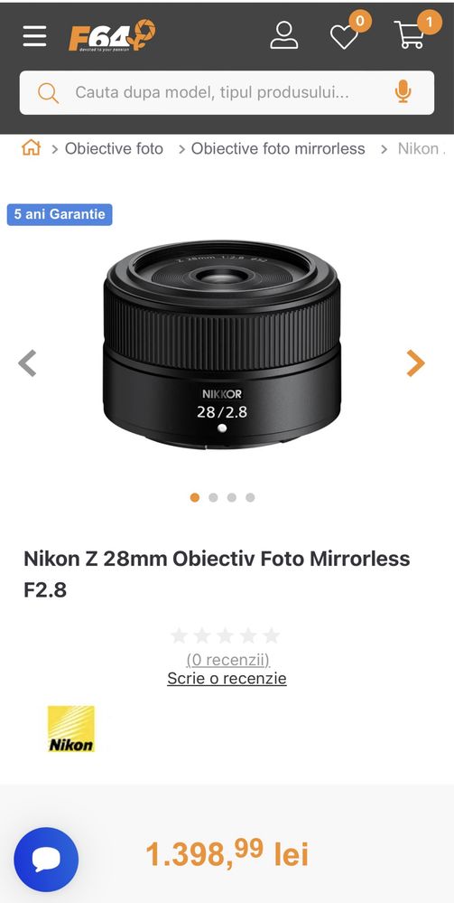 Nikon Z 28mm Obiectiv Foto Mirrorless F2.8