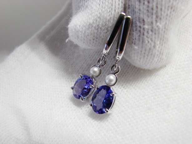 Unicat Cercei Aur Alb 14K Cu Perle Si Tanzanite