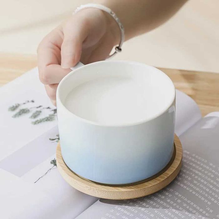 Set ceașcă de cafea ceramică & farfurie lemn Henten Home (310 ml),ceai