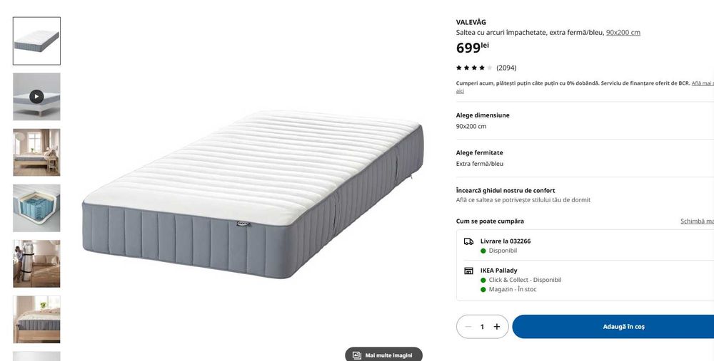 IKEA VALEVAG Saltea cu arcuri împachetate-NE FOLOSIT