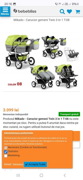 Carut gemeni 3 in 1 Mikado