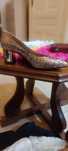 Vând pantofi piele toc 7 cm patrat auriu, deosebiti