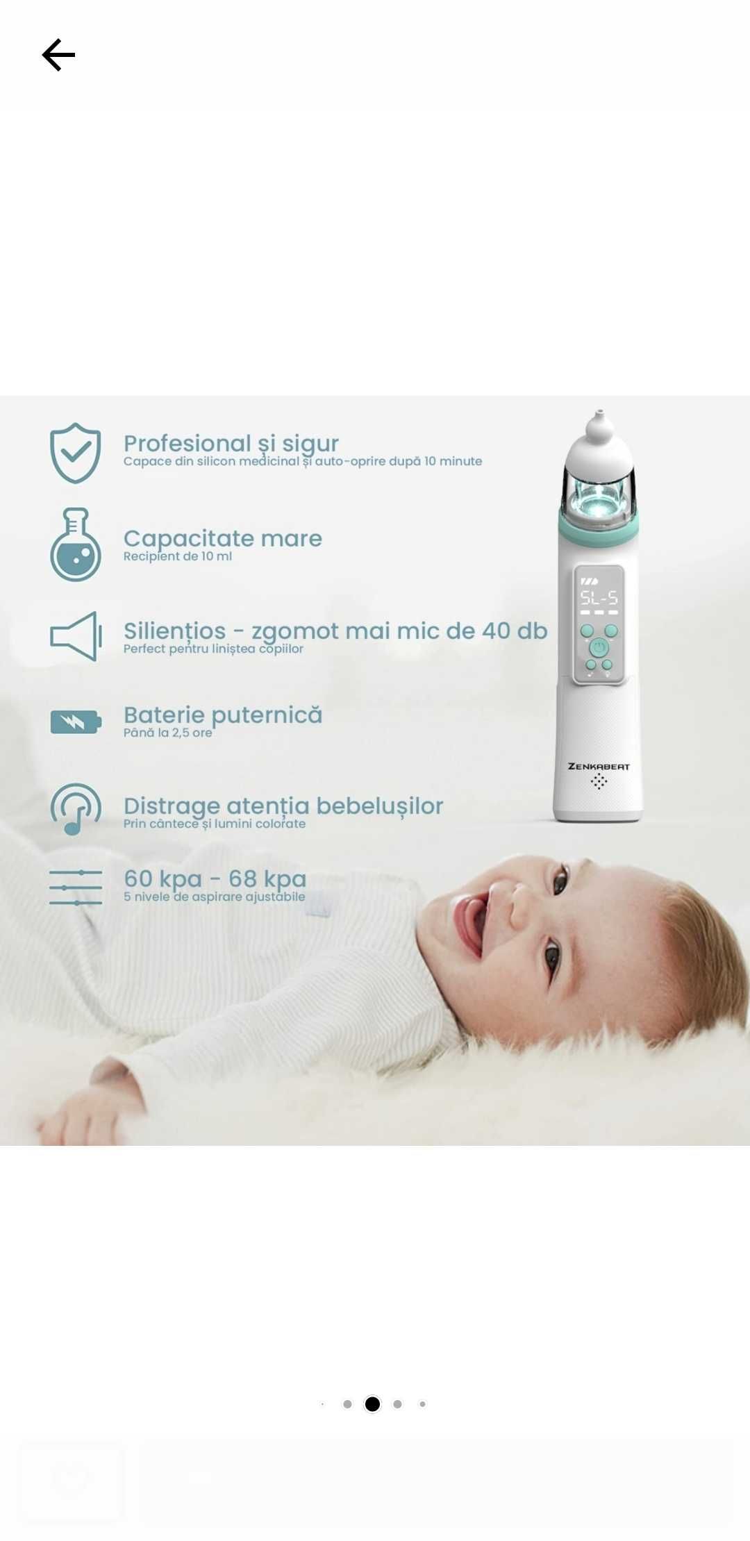 Aspirator nazal electric silentios pentru bebelusi si copii, 5 Trepte