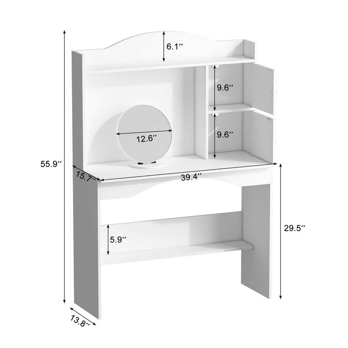 Тоалетка за грим с огледало, масичка за грим 2 шкафа с врати и 2 рафта