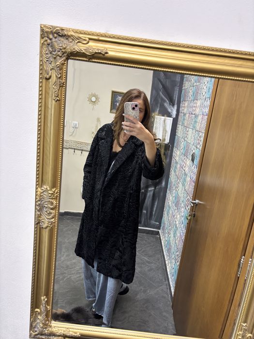 Кожено палто естествен косъм астраган