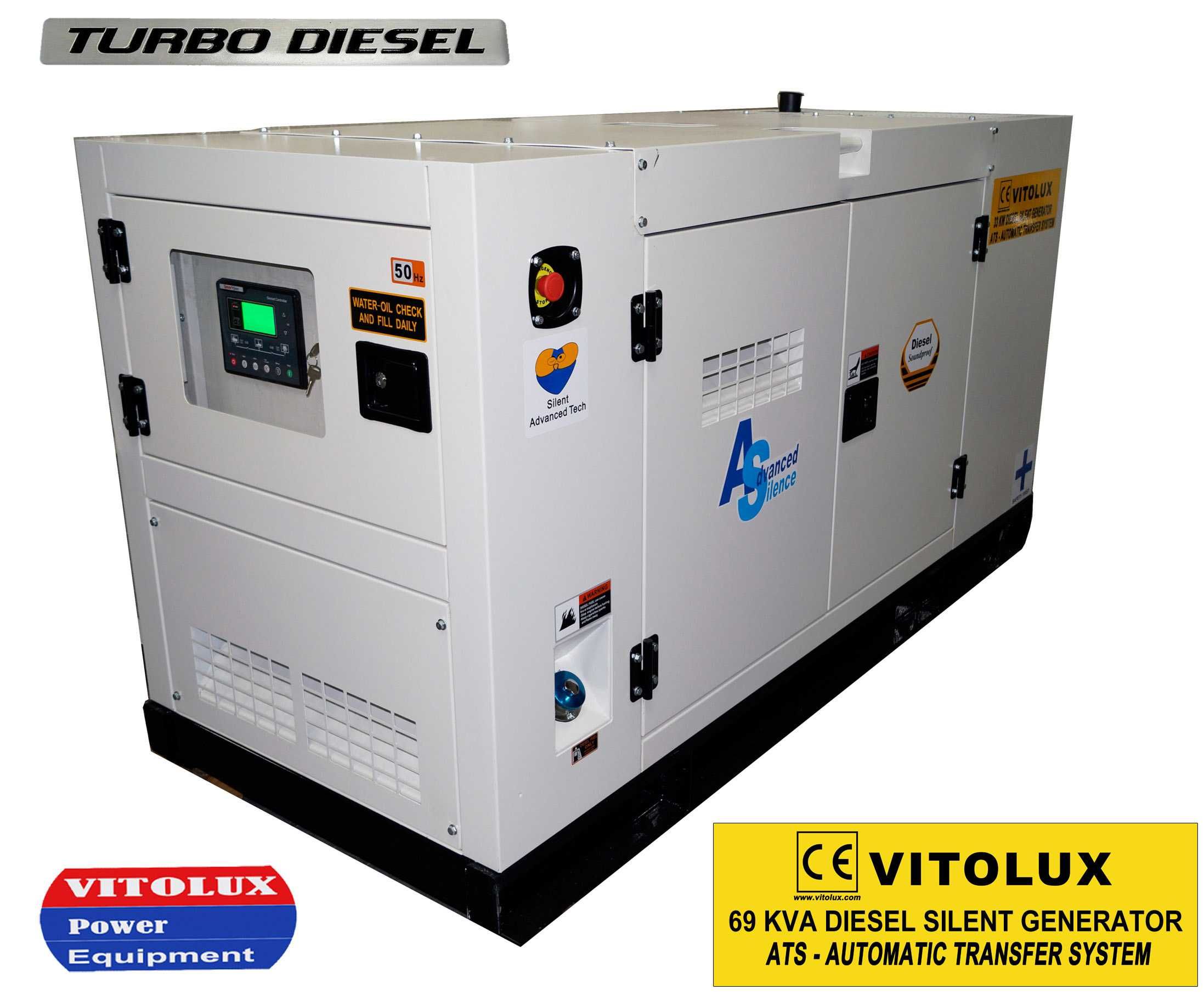 69 KVA / 55 KW Шумозаглушени Трифазни Дизелови Генератори с Автоматика